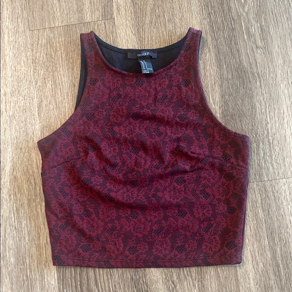 Forever 21 Red burgundy Fitted Tank Top with Black Trim